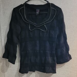 Chic Black Ruffled Fitted Blouse with Sailor Collar Vintage Y2K Fashion